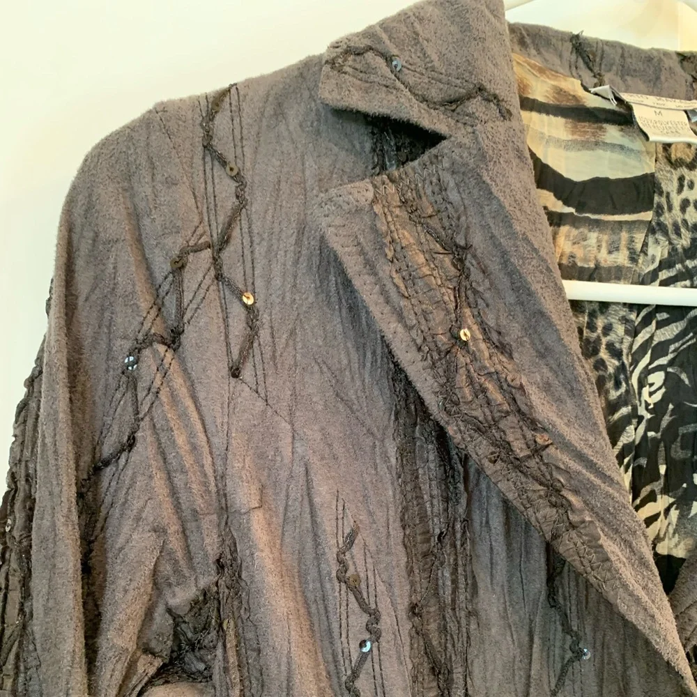 Alberto Makali Ness Black Faux Suede Sequin Blazer Jacket Size Medium